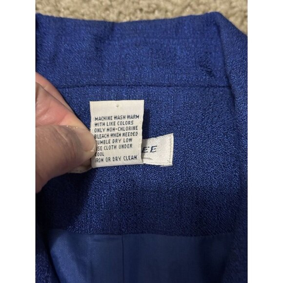 HENRY LEE Vintage Blazer Skirt Suit Set Cobalt Blue Sz Petite 12 Office READ - Picture 8 of 16